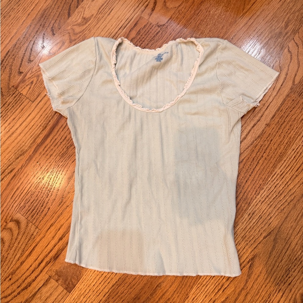 Brandy Melville mint green and cream Short Sleeve Top